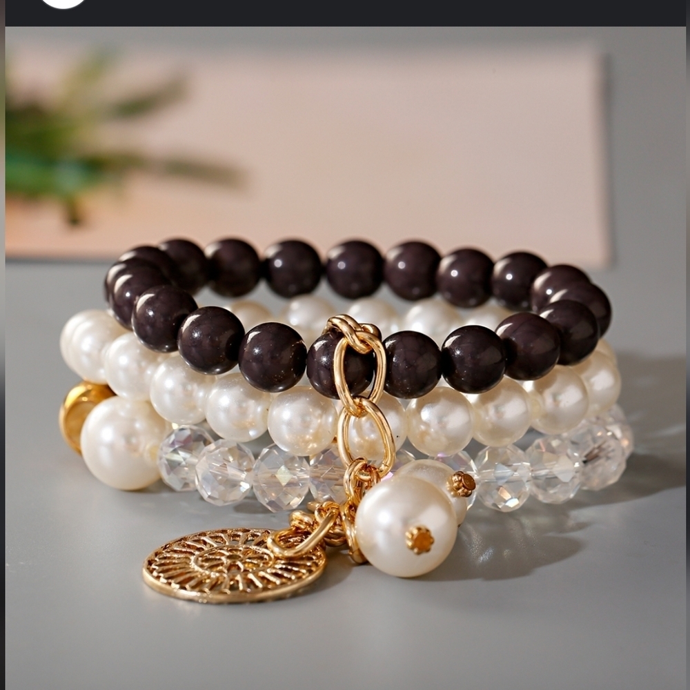 Boho Gold Brown Multi Stretch Bracelet Set